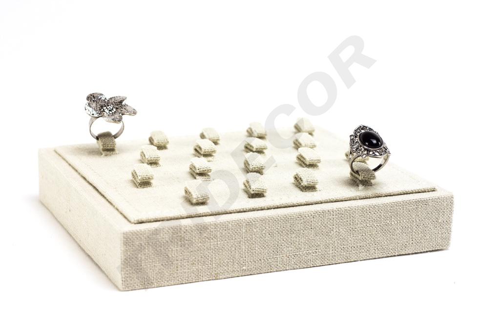 Beige Linen Jewelry Tray for 18 Rings, 18.5x15.5x3 cm