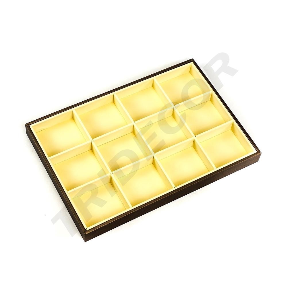 香草/巧克力色人造皮革珠宝展示托盘 12个隔间