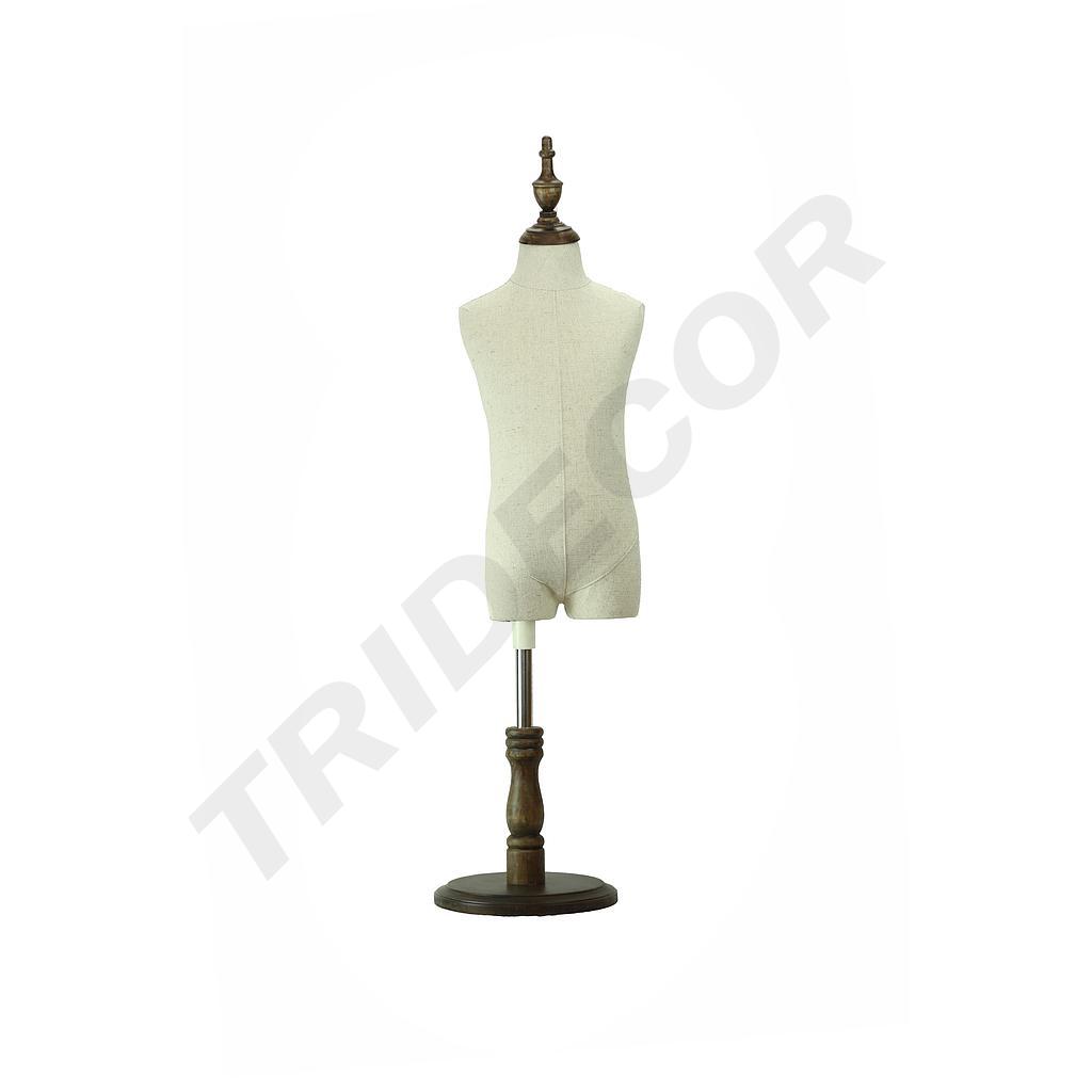 Adjustable fabric child bust with wooden foot