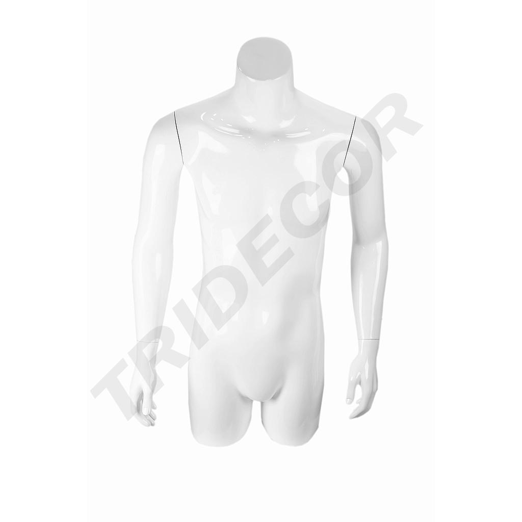 Busto masculino em fibra de vidro lacado a branco com braços