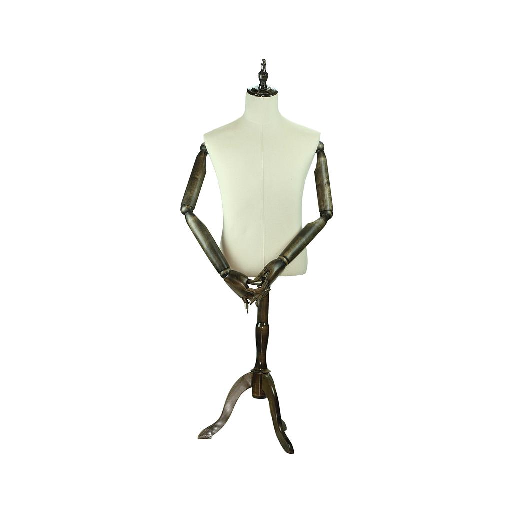 Bust of man with fabric articulated arms and wooden feet