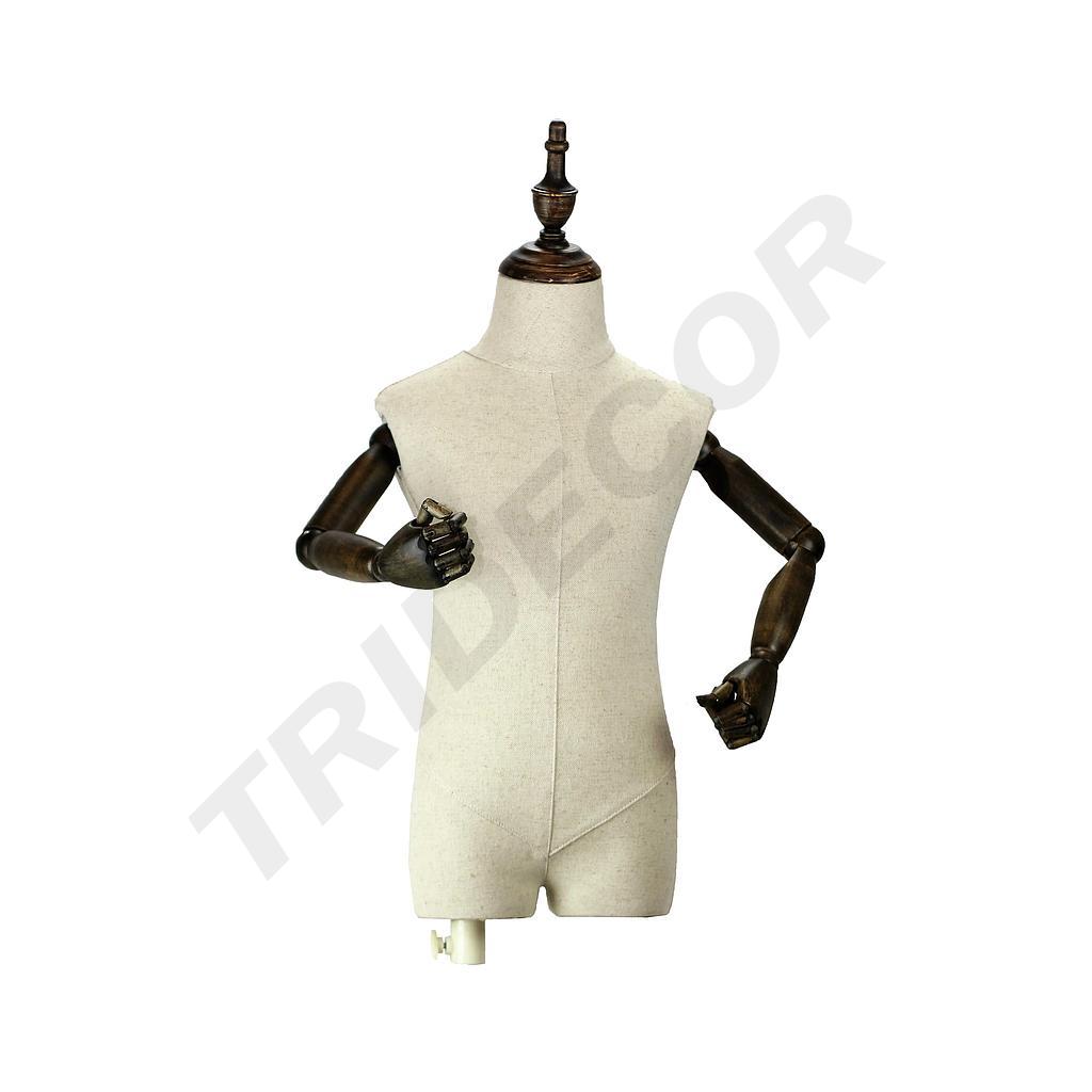 Busto infantil ajustável de tecido com braços articulados