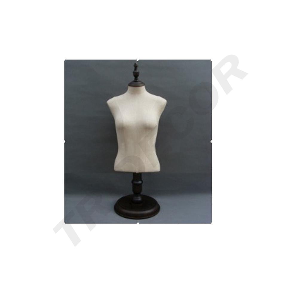 Busto De Mujer En Lino Con Base De Madera