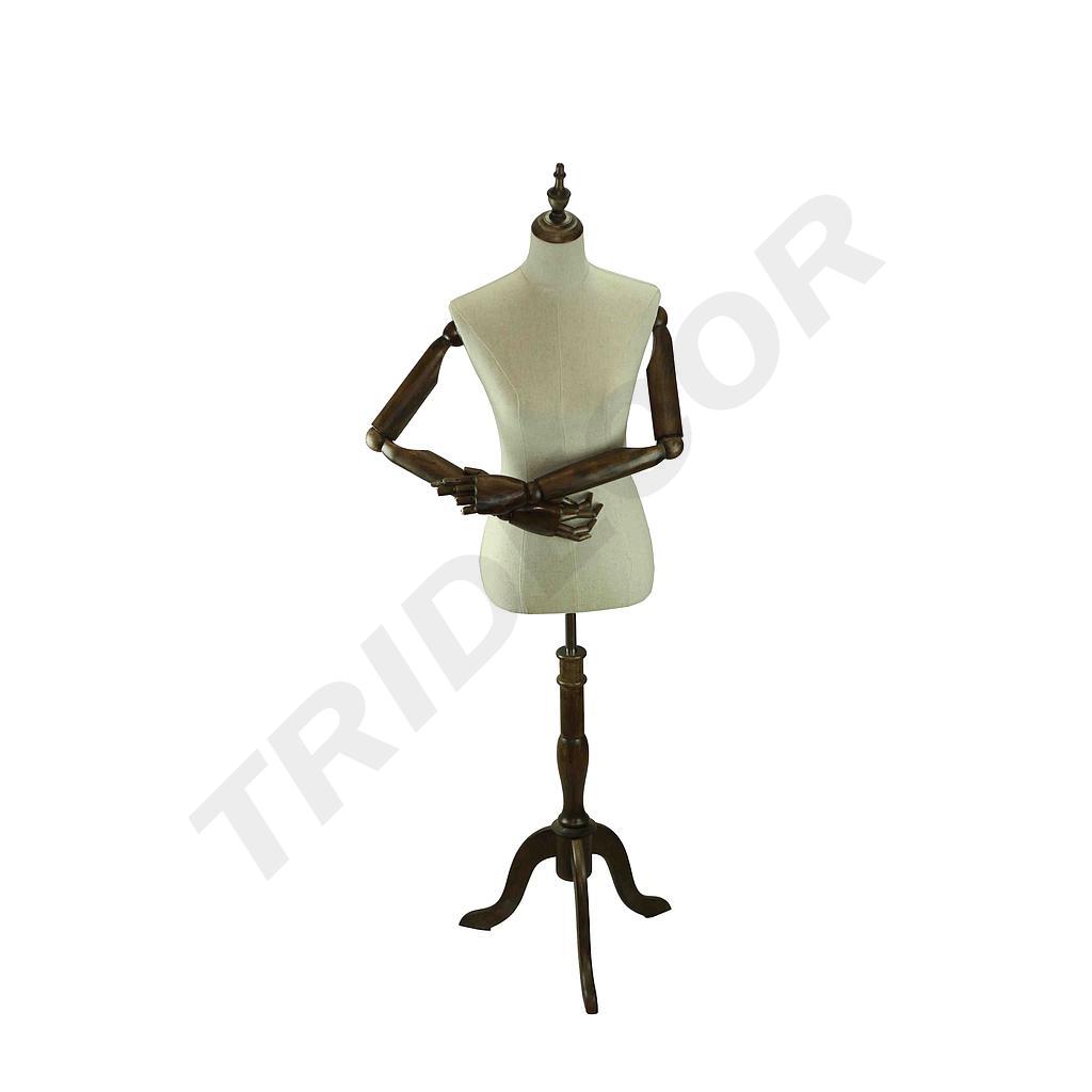 Buste de femme en tissu en lin, avec des bras articulés