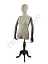 Bust of a Woman in Linen with Articulated Head and Arms with Dark Wooden Stand