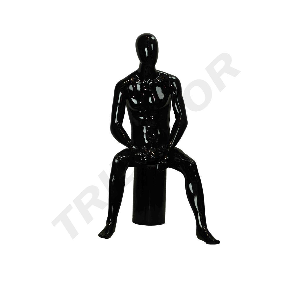 Manequim Masculino Sentado de Fibra de Vidro Preto Brilhante