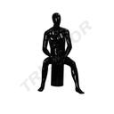 Glänzender Schwarzer Fiberglas Sitzender Männermannequin