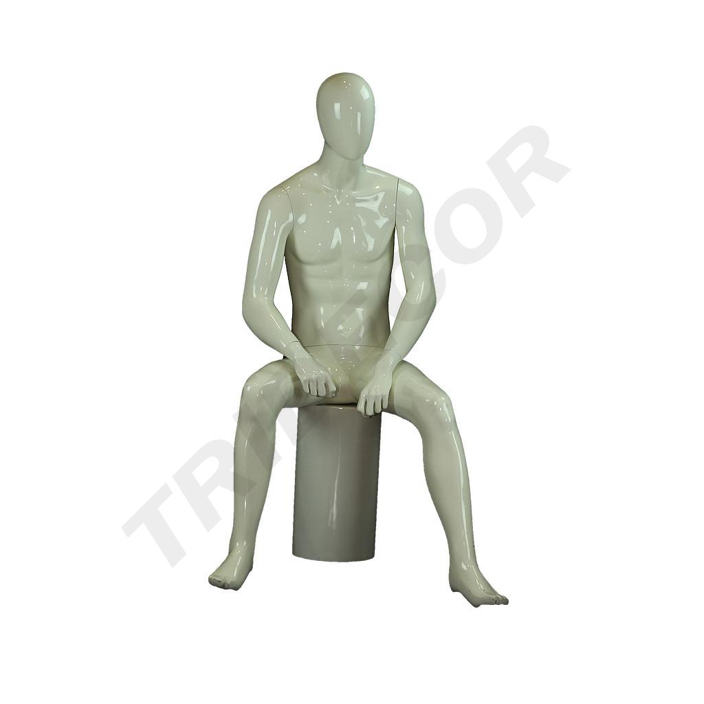 高亮光白色 男坐模 Maniqui de Hombre Fibra Vidrio Blanco Brillo Sentado