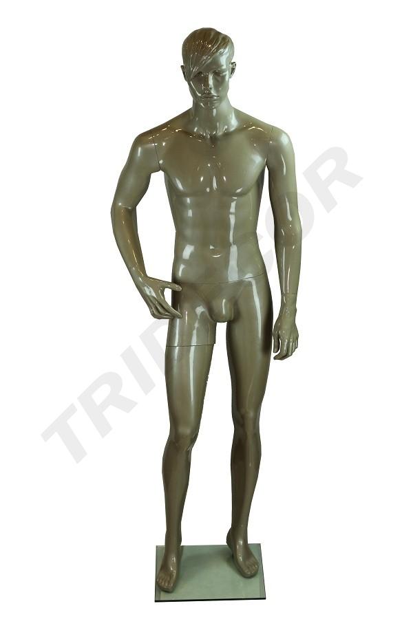 Mannequin masculin en fibre de verre laqué champagne