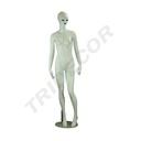女模特带头发双蓝色睫毛 Maniquí de Mujer Fibra de Vídrio Blanco Mate Con Rostro