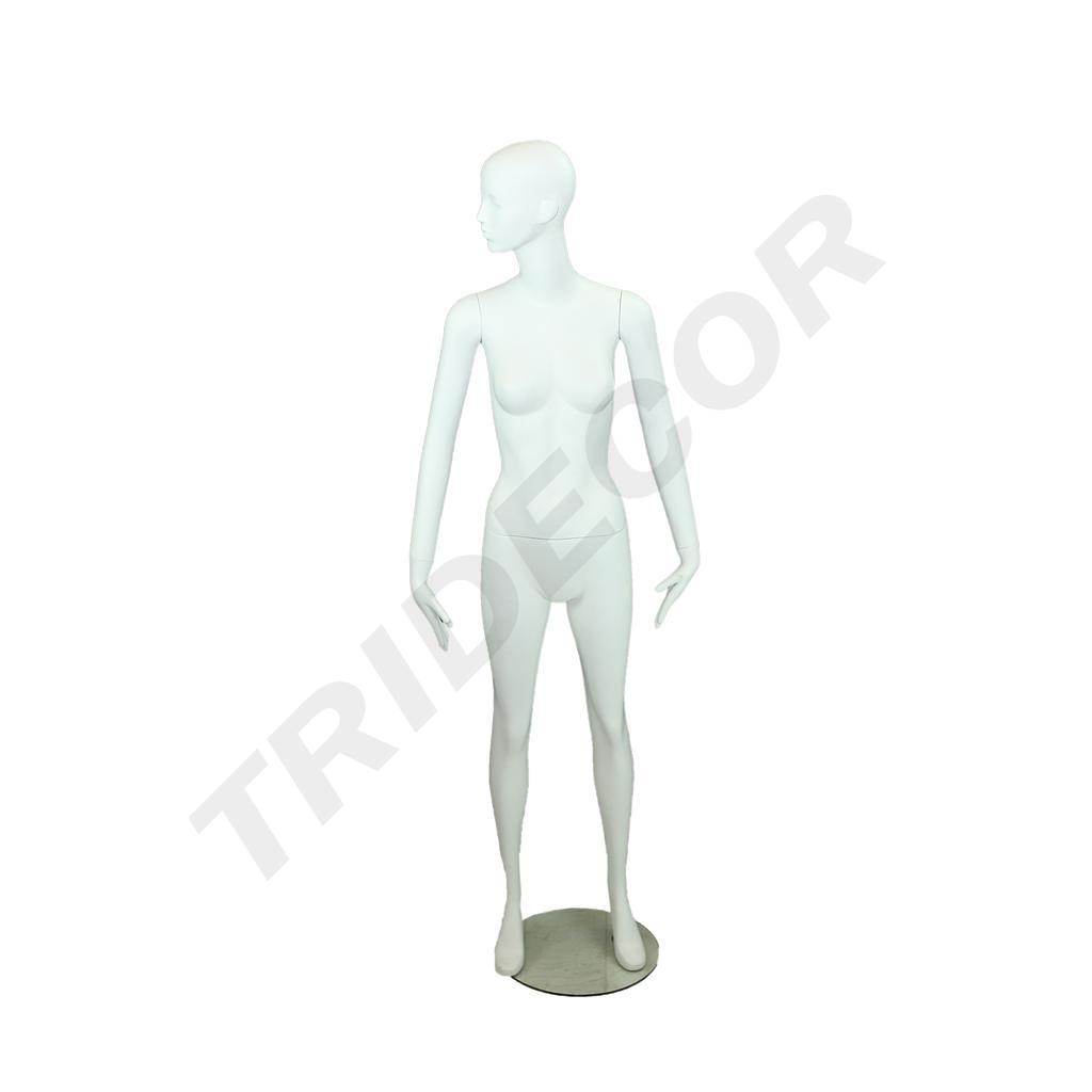 白色女全身模特 Maniquí de Mujer Fibra de Vídrio Blanco Mate Con Facciones Simple