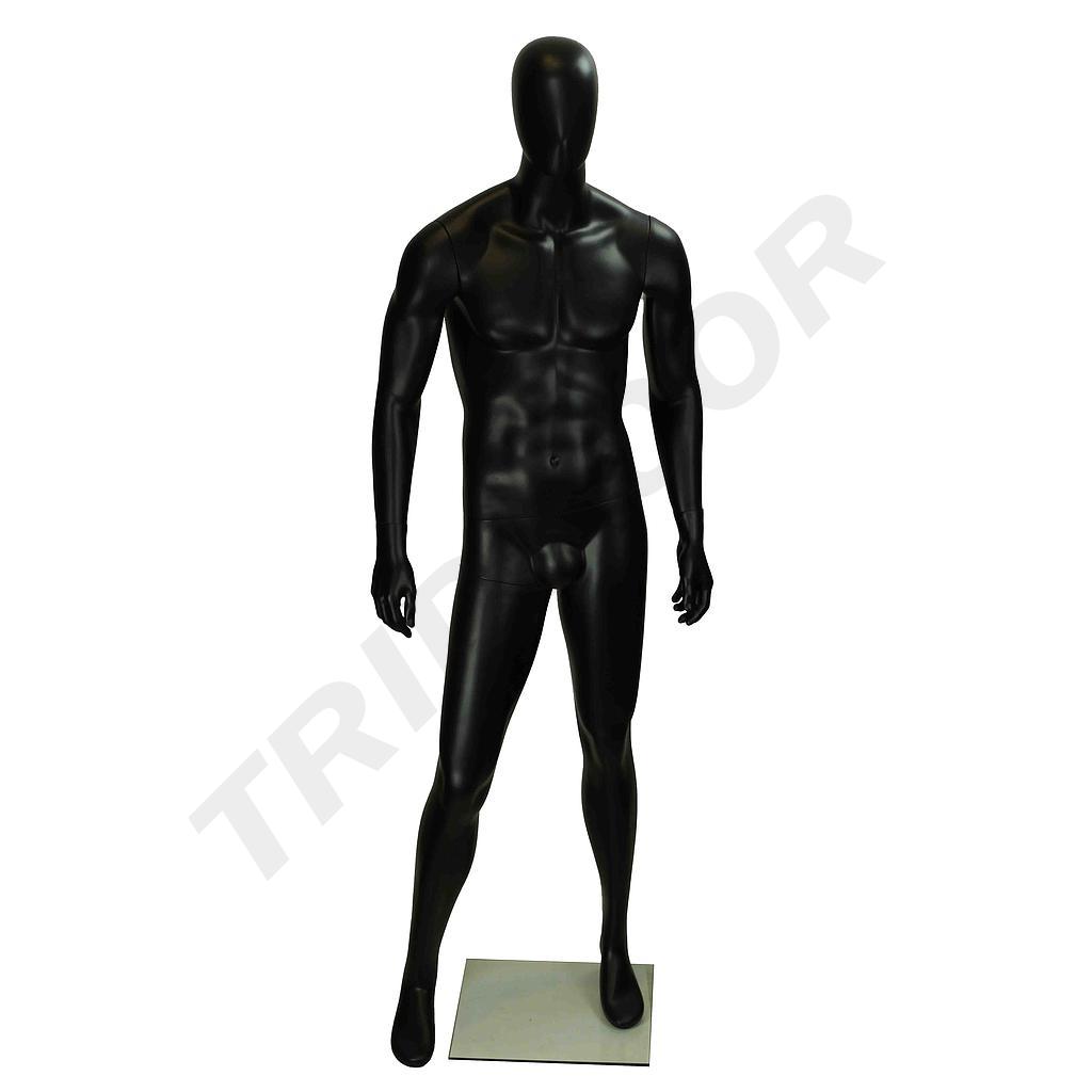 Manequim Masculino de Fibra de Vidro Preto Fosco Sem Características