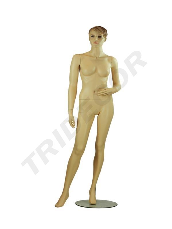 Mannequin féminin en fibre de verre couleur chair avec cheveux sculptés