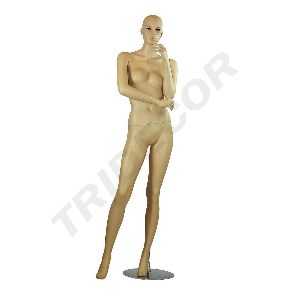 Mannequin féminin en fibre de verre couleur chair, posture pensive