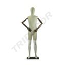 Mannequin in Fabric and Glossy White with Articulated Arms and Dark Base