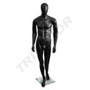 Matt-schwarz lackierte Mannequin ohne Merkmale mit gebeugtem Knie