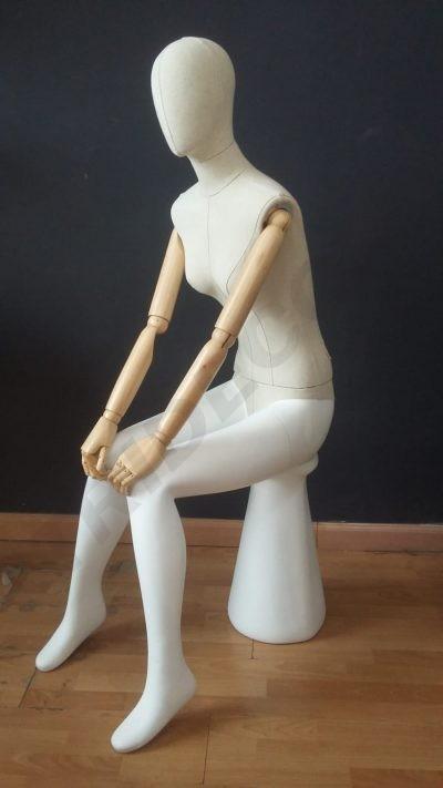 Maniquí Mujer Sentada con Brazos Articulados Blanco Mate