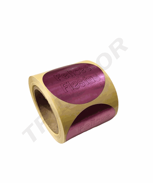 Pegatinas Felices Fiestas Rosa 45 mm 500 Etiquetas