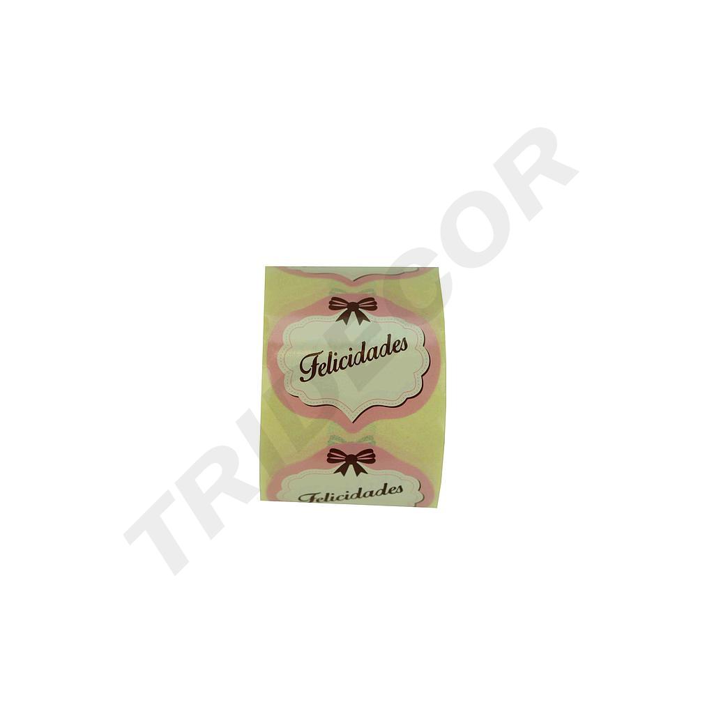 Etiquetas “Felicidades” Blanco/Rosa 250 Unidades