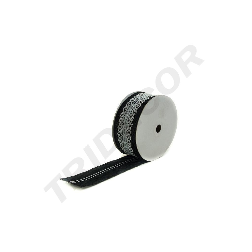 Schwarzes Sackleinenband mit Spitze 9m
