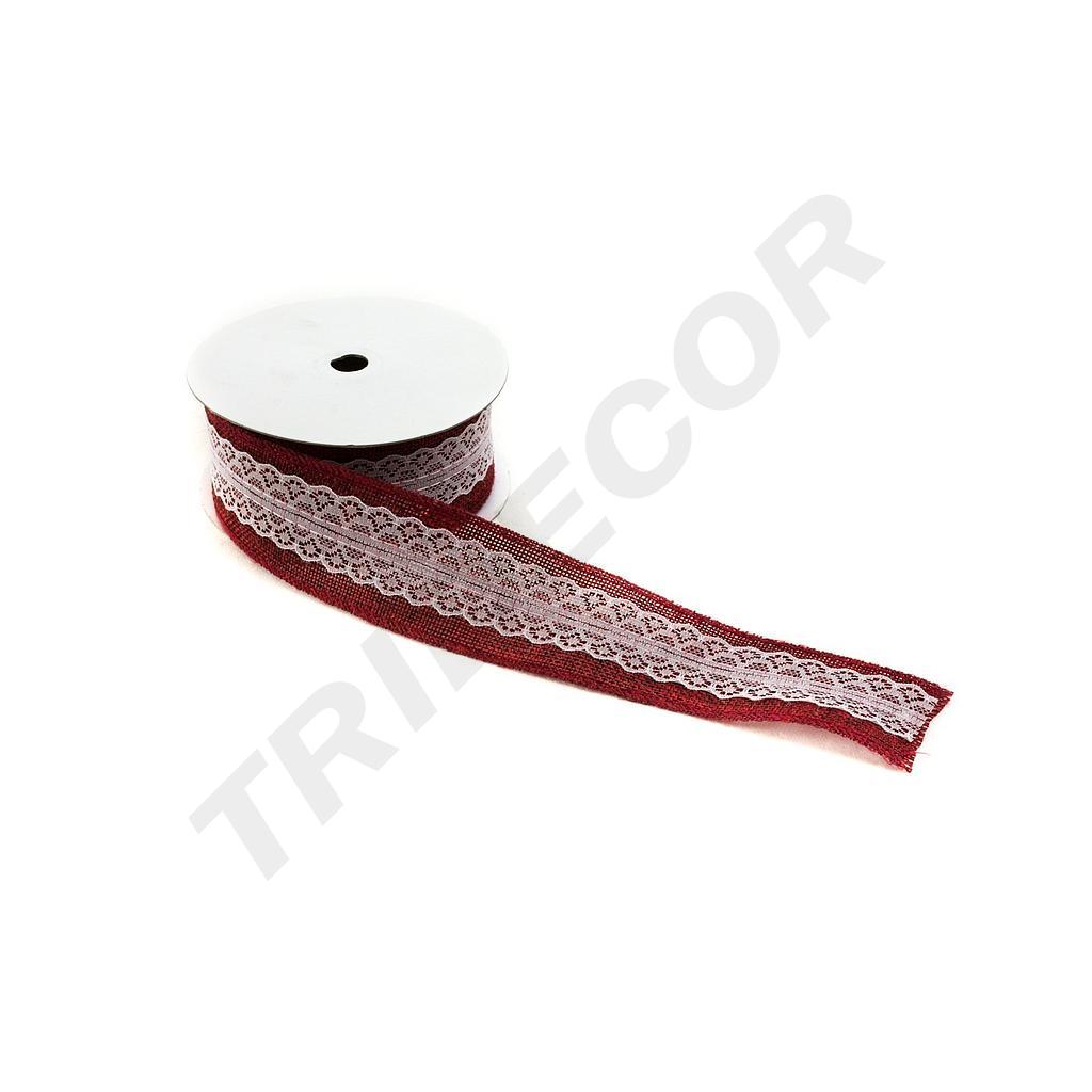 红色蕾丝麻袋织带 9 M Cinta de Tela de Saco Roja Con Puntilla 9m