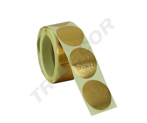 祝福贴纸金色 Pegatina Felices Fiestas Oro Redondo 4cm 250-Rollo