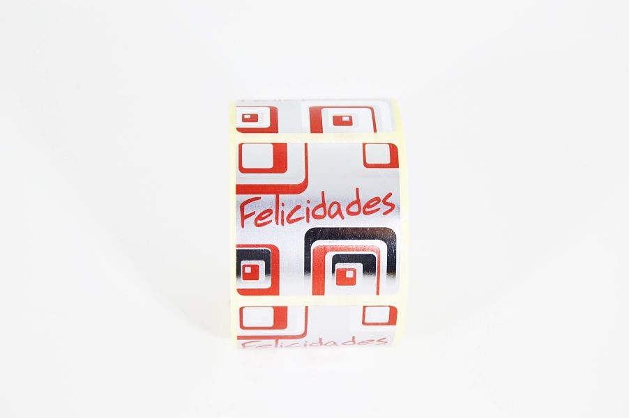 Autocollant Félicitations Argent et Rouge 500 unités