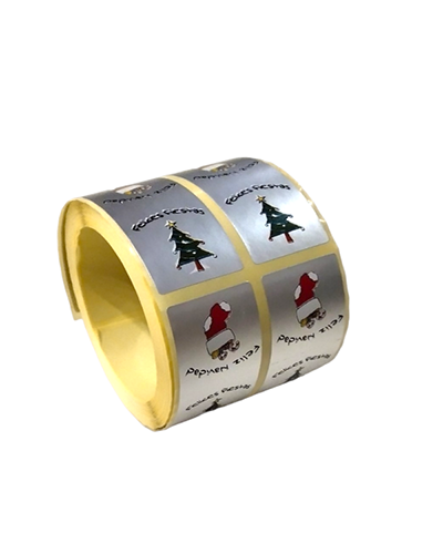 Happy Holidays Label with Tree and Sock Closure Two-Sided Bag 500-Roll