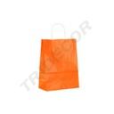 Orangefarbene Zellulose-Papiertüte mit lockigem Griff 24X32+10 cm
