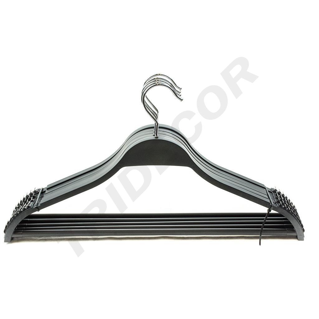 Perchas Negras Ranuradas con Barra y Antideslizante 43 cm 5 Unidades