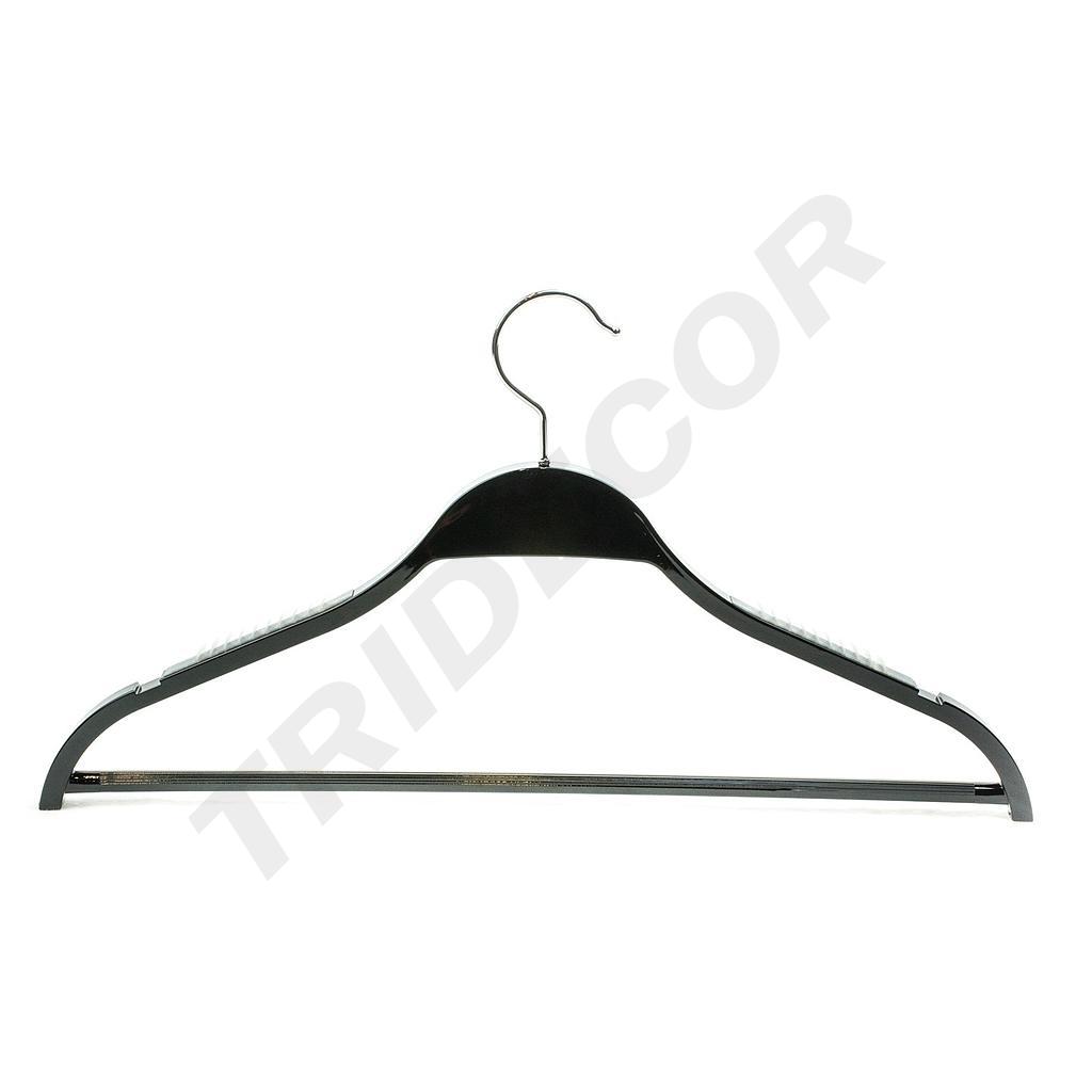 Percha De Plastico Negro Con Barra Y Antideslizante 44.5 Cm