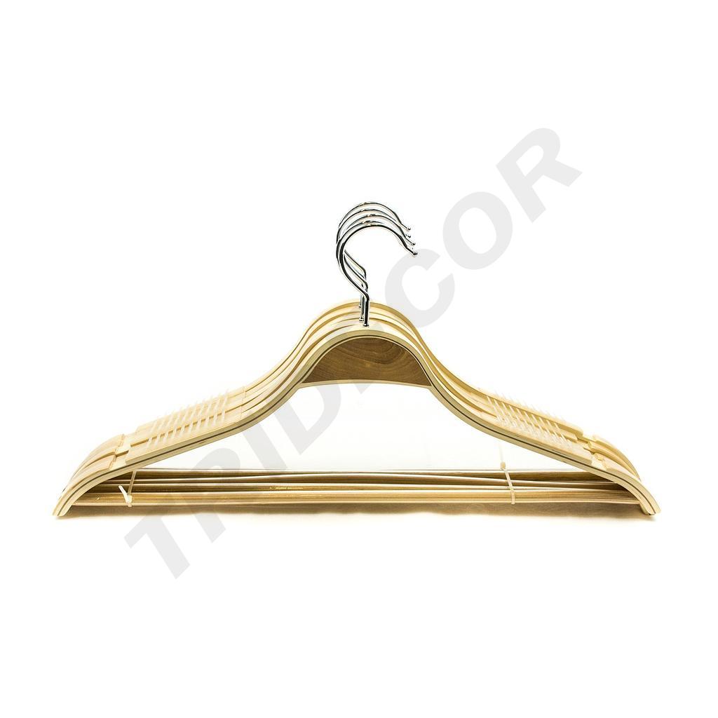 胶合木带横杆衣架Percha Contrachapada Madera Con Barra y Antideslizante de Silicona 43cm (5undes/pq)100/caja