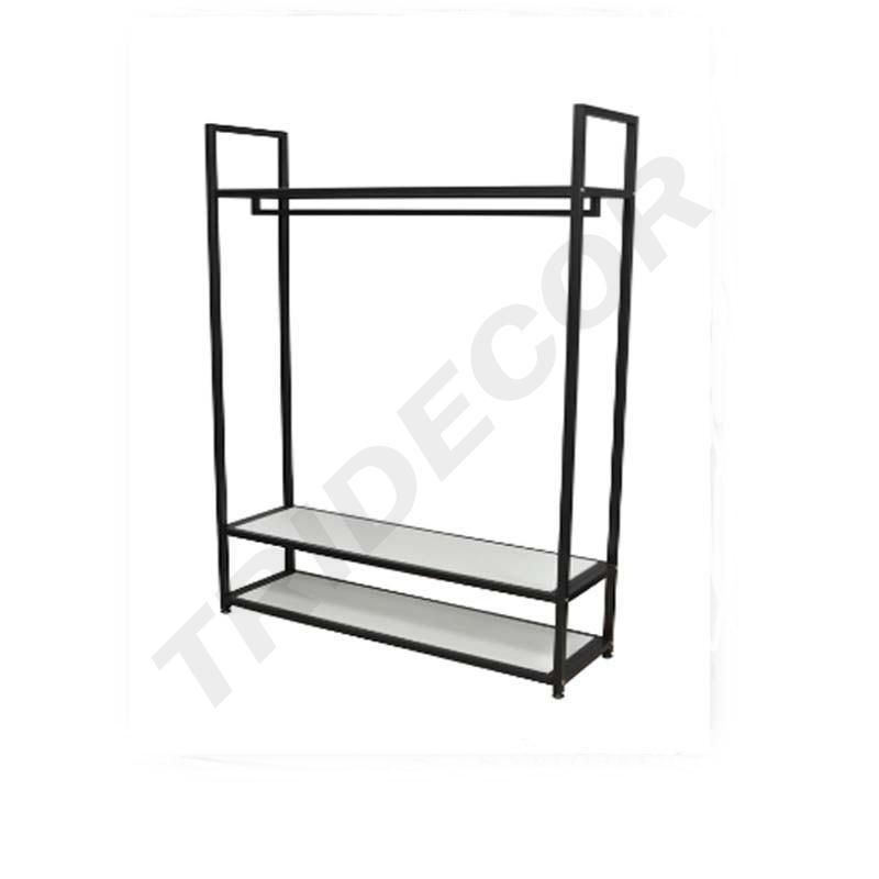 Cabide de casacos preto com 3 prateleiras de madeira, Medidas: 179X120X35.5cm
