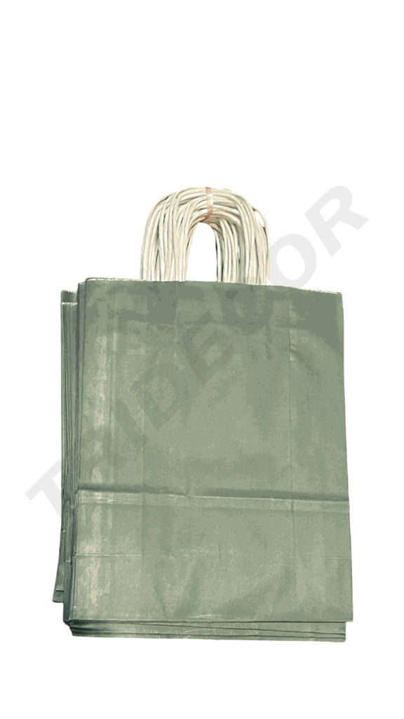 Sac de hârtie Kraft cu mâner ondulat, culoare verde, 27X22X10 cm, 25 de unități