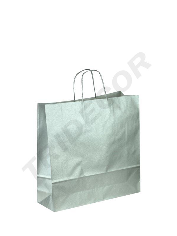 Sac en papier de cellulose avec poignée frisée argentée, 37x27x12 cm, 25 unités