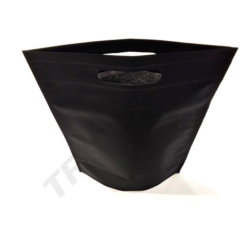 Sac nețesut negru 70G vertical cu mâner decupat și gusset la bază 25X35+10cm 25 de unități/pachet