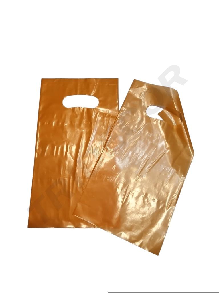 Bolsas Naranjas Con Asa Troquelada 16X25 Cm 100 Unidades