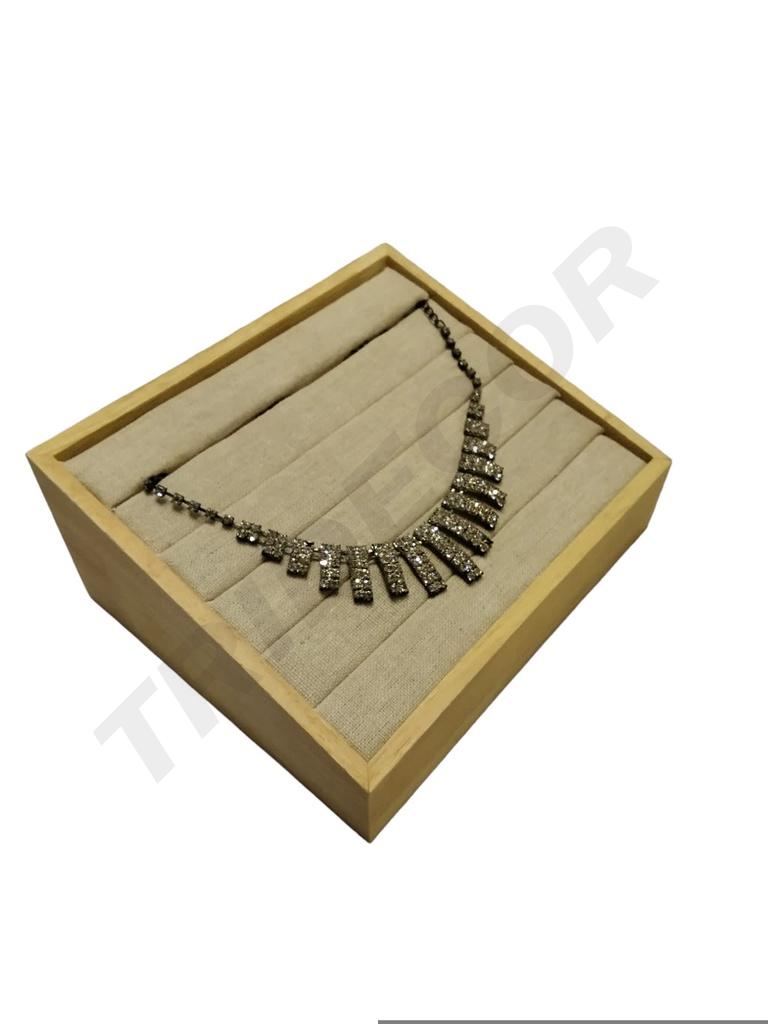 Présentoir de boîte à bijoux en bois et lin