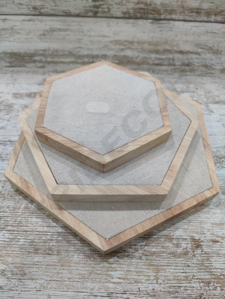 Bandeja Hexagonal Madera Y Lino Juego De 3 S/M/L
