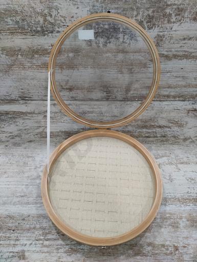 带盖圆形亚麻和木环展示架 Expositor para Anillo Con Tapa En Lino y Madera Redondo
