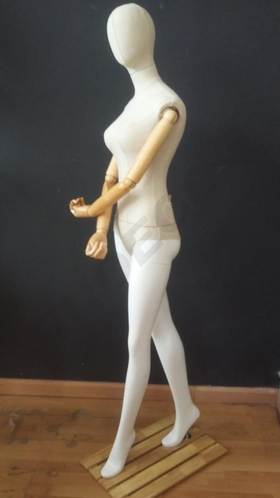 白麻包布女模垫脚款配底座 Lino Blanco Brazos Color Madera Base de Tablero Rayado.