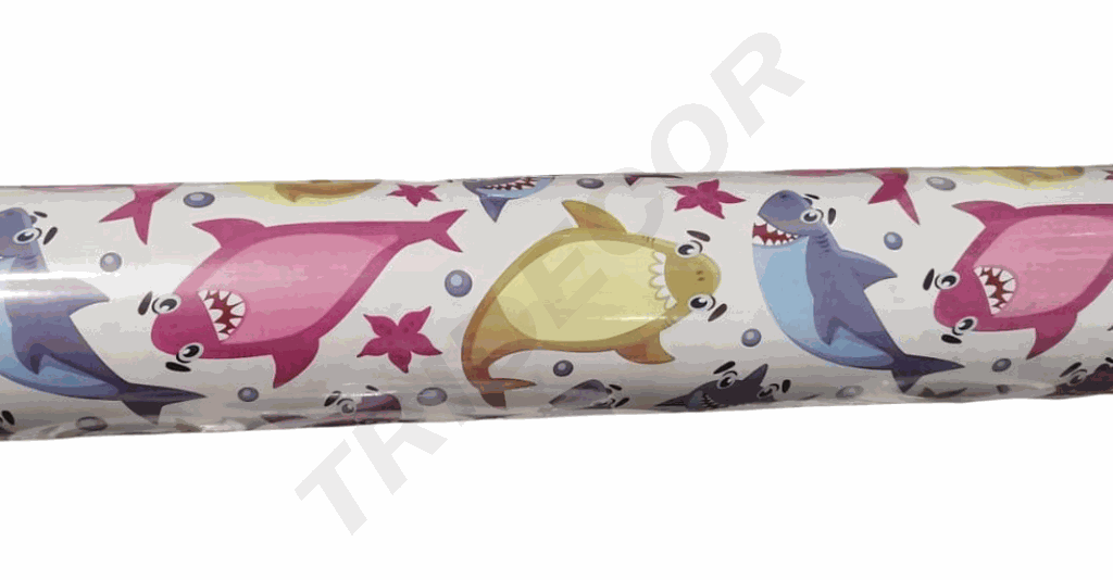 Bobina de papel regalo Estampado Tiburones De Colores 62 cm
