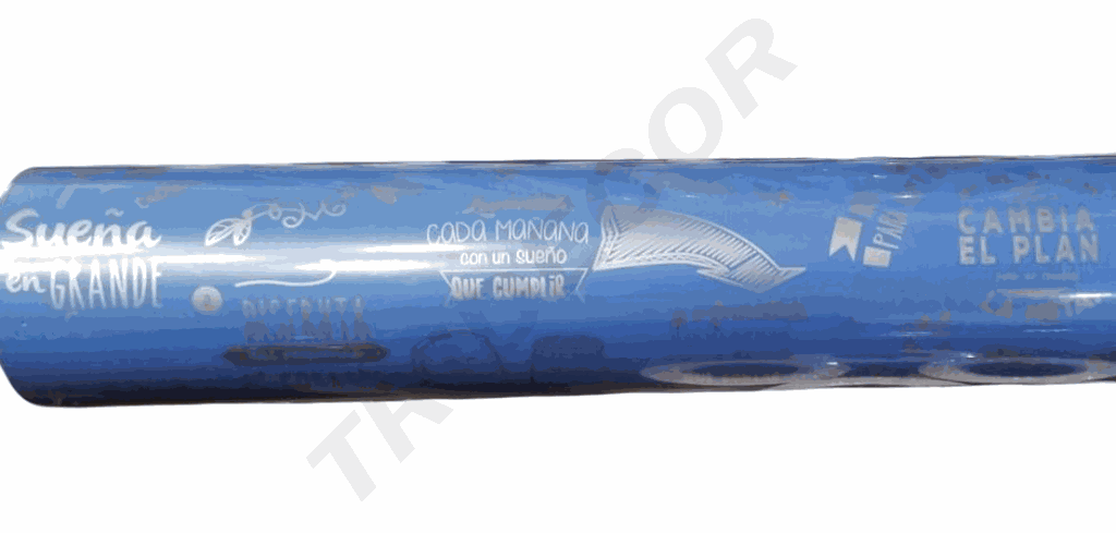 Bobina de Papel Regalo Fondo Azul Con Frases 62 cm