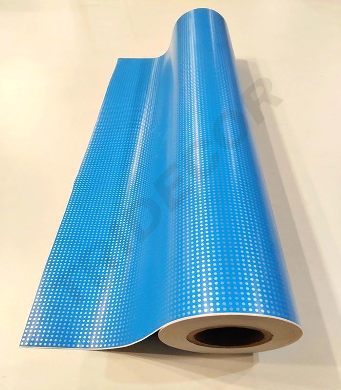 Rol de ambalaj cadou albastru cu puncte argintii, 62 cm lățime