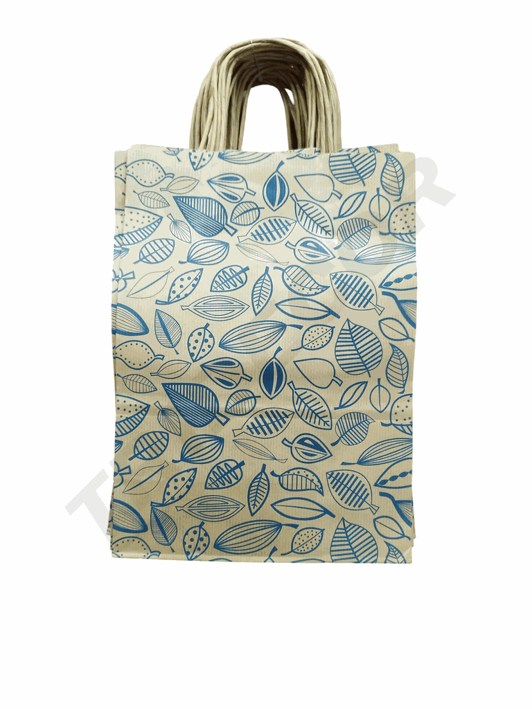 Borse di carta Kraft con foglie blu 22x27x10 cm 25 unità