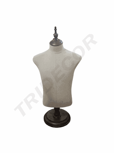[040767] 配木盖无手臂纯色男麻布带实木大圆底盘 Busto Hombre de Lino Con Base Madera