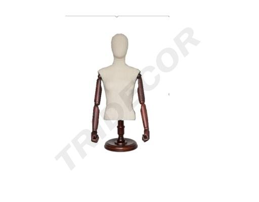 [040768] Busto de Mulher em Linho com Cabeça Articulada, Braços e Base de Madeira