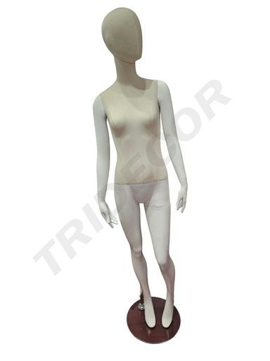[040945] 女包布整身模特 腿手白色亚光 Maniqui Mujer Cuerpo Lino Blanco Mate Base Cristal