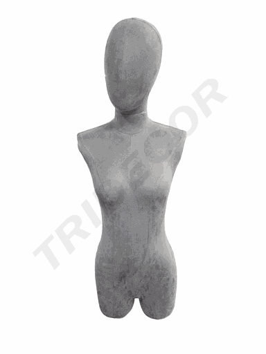 [041148] 灰色包布模特带头不配手臂鹿皮绒 Busto Tela Gris Con Cabeza Sin Brazos