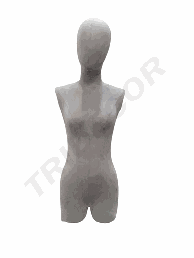 [041149] 蓝色包布模特带头不配手臂鹿皮绒 Busto Mujer Tela Gris Claro Con Cabeza Sin Brazo